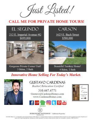 Just Listed!  Call Me For Private Home Tours! 310.447.4771 Innovative Home Selling For Today's Market.