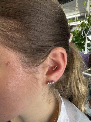 Conch Piercing! 
Tripple Cluster Gems