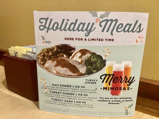 Holiday menu Meals