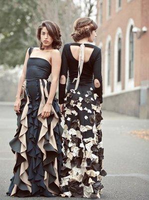 Floor length gowns with hand stitched detail