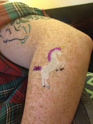 My friend got a cool unicorn glitter tattoo from Mary!!!!!