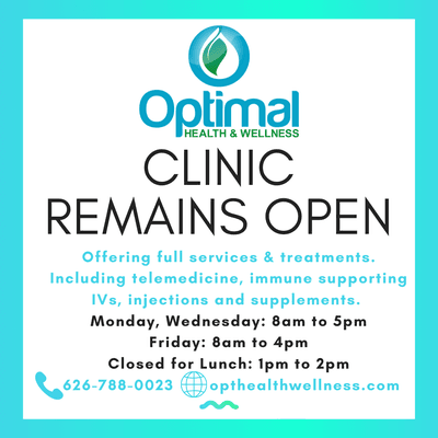 As of 3/20/20 Our clinic will remain open during Coronavirus pandemic to serve new and existing patients who need treatment