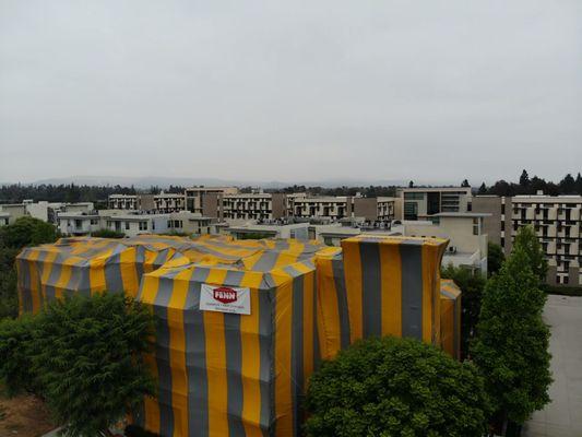 termite fumigation tenting on an apartment building