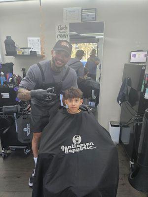 Diego, my main main who always does a fantastic job on my hair, hooked up my girlfriend's son's hair. Thank you so much, Diego!