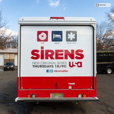 Printed Pixel wrapped this promotional vehicle to launch the TV show Sirens on the USA Network as part of their experiential campaign.