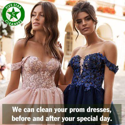 We can clean your prom dresses, before and after your special day.