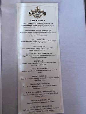 Cocktail menu