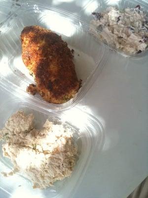 (l to r) tuna salad, stuffed chicken breast, cranberry chicken salad.