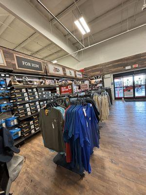 They sell mens work boots and cowboy boots. Has a big selection of Carhartt clothing.