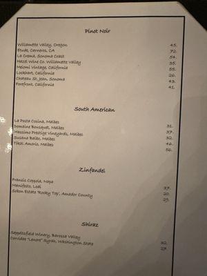 Wine menu