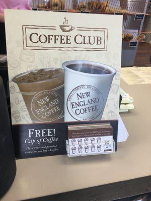 Grab a coffee club card and get a free coffee of any size after buying 10