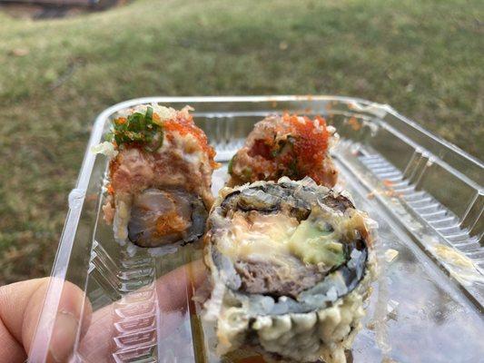 Spicy Ocean (back) and Godzilla Roll (front)