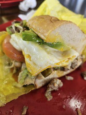 Steak Breakfast torta with egg over easy at my request soooooo gooooood !!