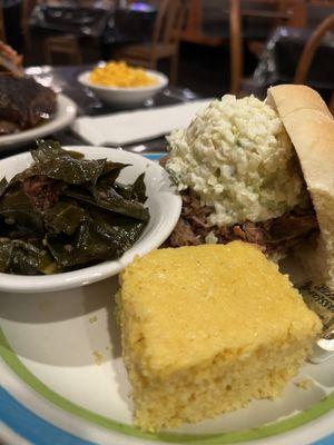 Memphis Pulled Pork sandwich, Cornbread, Collard greens