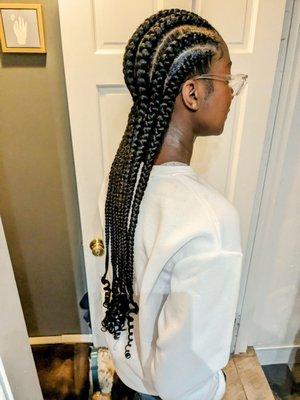 Side view, feed in braids