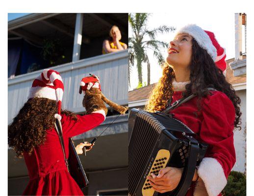 Whimsical, Safe, Socially Distanced Holliday Visits! Puppets, Accordion, Ukulele and more!