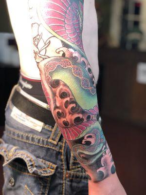 Water filler on Japanese snake and rose full sleeve by Robert (bo)