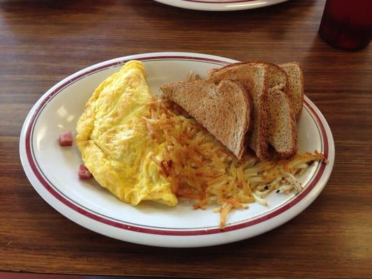 Ham Omelette, Hashbrowns, Wheat Toast