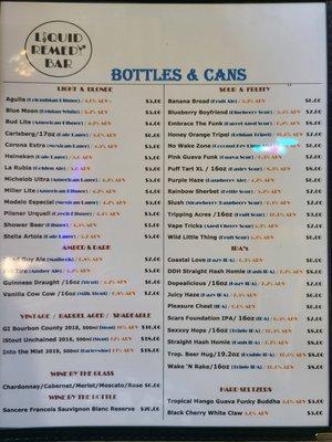 Bottle & Can Beer Menu