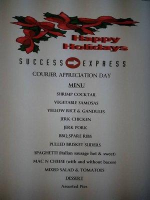 Courier appreciation Menu 2016