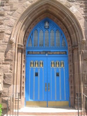 The welcoming blue doors