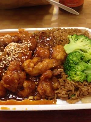 Sesame chicken with pork fried rice. AWESOME!"