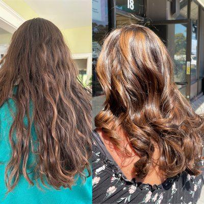 Before/After warm Blonde balayage