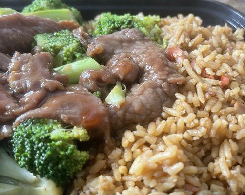 Broccoli Beef with Fried Rice