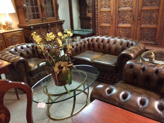 Authentic English Leather Love-seat & Club chairs