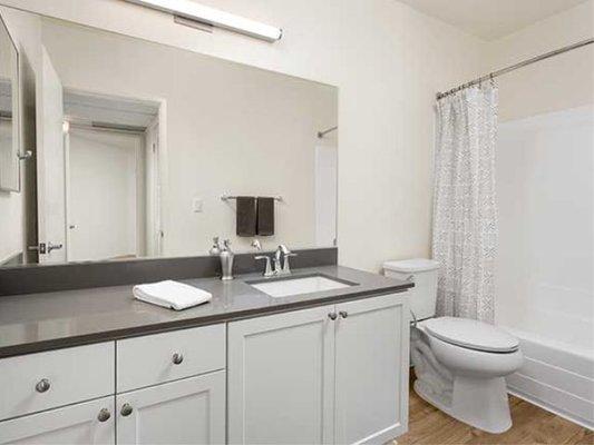 Renovated Bath with Quartz Countertop and Hard Surface Flooring