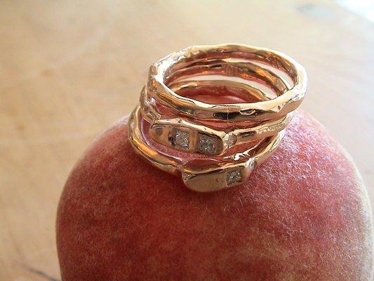 diamond and rose gold ring stacker by Yael Baharav at Lireille gallery