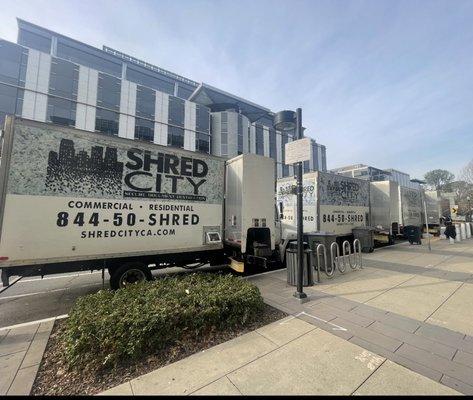 Row of mobile shredders