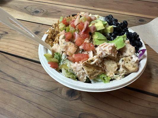 Burrito bowl with added salmon 7/10