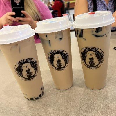 Coffee Milk Tea with Tapioca, Original Milk Tea with herbal jelly, Brown Sugar Milk Tea with herbal jelly