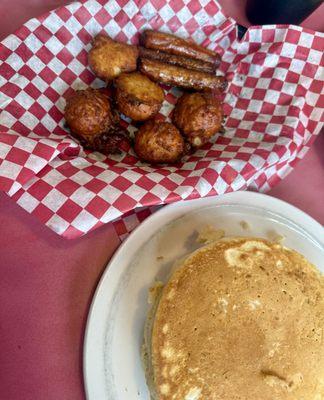 Pancakes, hash brown bites, and sausage