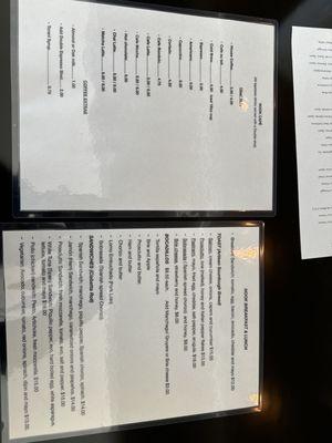 Breakfast / coffee menu