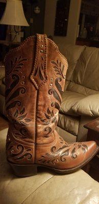 These are my beloved "rhinestone cowboy" boots. I had worn thru the sole on one of them. Sole Provider saved them!