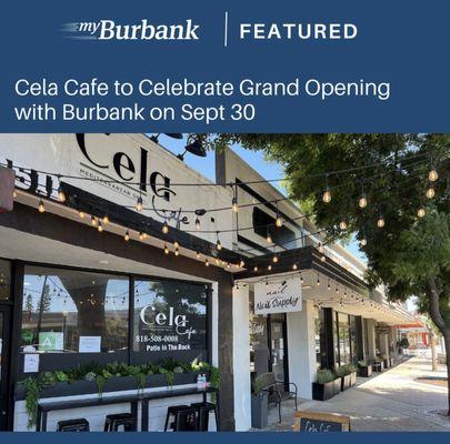 Featured in Burbank News! Come try us & see why people in Burbank love Cela Cafe!