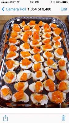 S+S Gastro Grub Catering's Persimmons w/Ricotta Crostini for Artemis Racing Team's Holiday Party at Alameda Elks Lodge