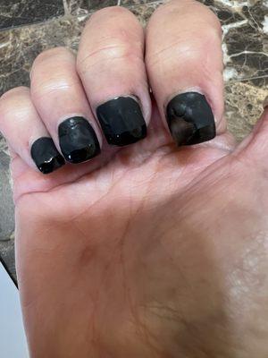 Terrible nails and what I asked for was black nails with matte and shiny tips  What a mess