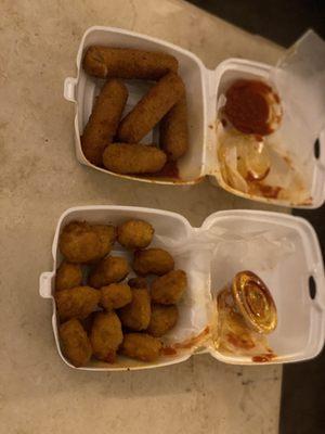 Mozzarella sticks and corn nuggets