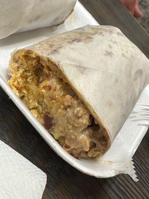 Breakfast burrito with chorizo