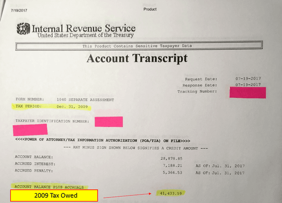 2009 taxes owed