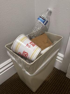 Leftover food and trash in the rooms. We were not allowed to take it out and it just sat there.