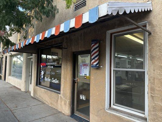 Outside the barbershop