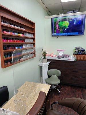 One of nail salon tables inside.