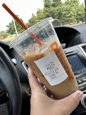 Iced caramel latte with oat milk