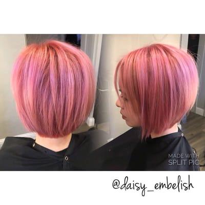 Bleach touchup toned with pastel pink. Hair done by Daisy O