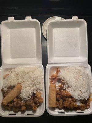 General Tso's Chicken Combo (left) and orange chicken combo (right)