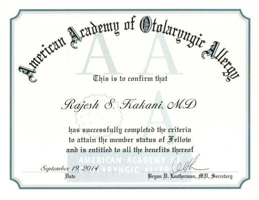 Fellow Am. Academy of Otolaryngic Allergy